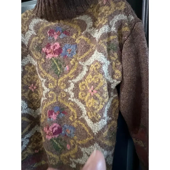 Vintage Express Tricot Wool Blend chunky knit floral brown Sweater Size XS - Picture 5 of 7